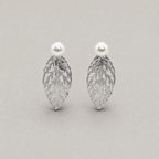 Elegant Botanical Leaf & Pearl Stud Earrings