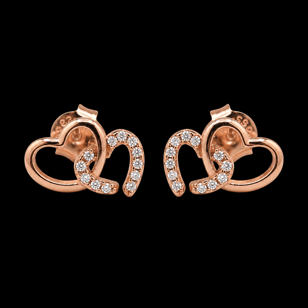 Luxe Rose Gold Pavé Heart Studs