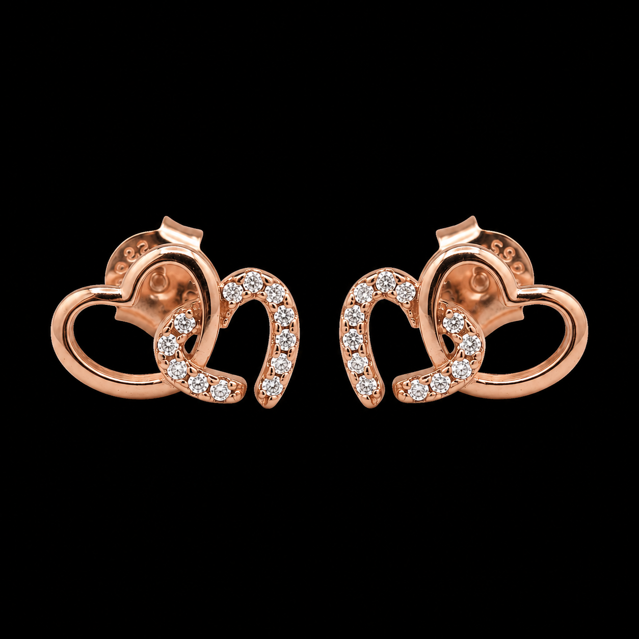 Luxe Rose Gold Pavé Heart Studs