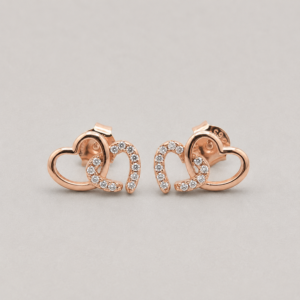 Luxe Rose Gold Pavé Heart Studs