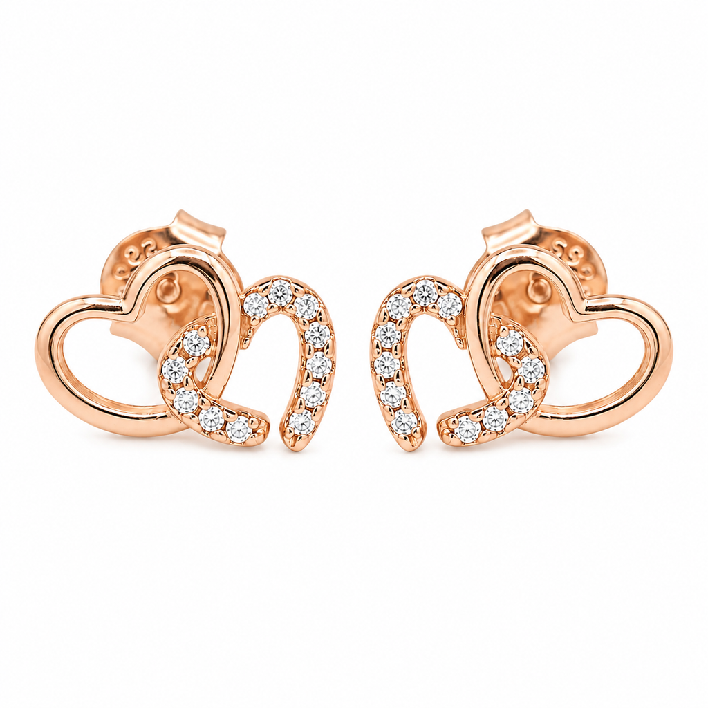 Luxe Rose Gold Pavé Heart Studs