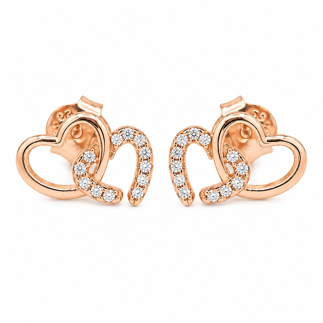 Luxe Rose Gold Pavé Heart Studs