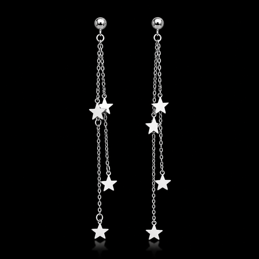 Artisanal Multi-Tiered Star Tassel Drops in Genuine Silver