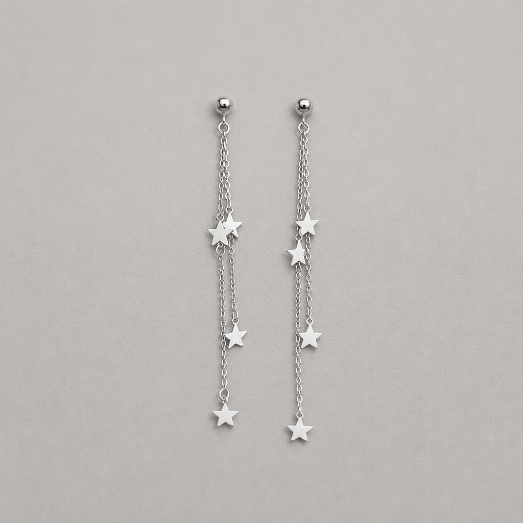 Artisanal Multi-Tiered Star Tassel Drops in Genuine Silver