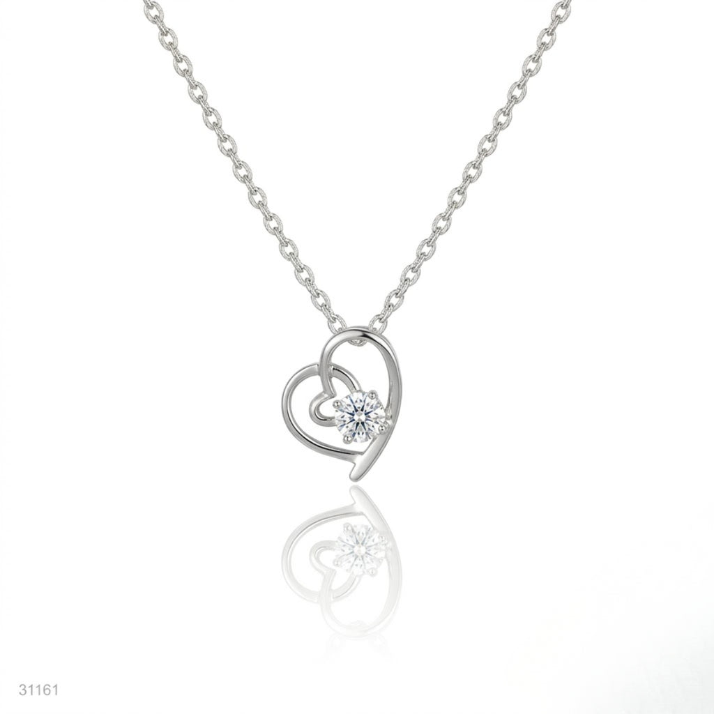 Double Heart Solitaire Necklace