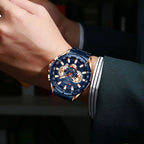 Curren 8363 Men's Watch Multifunctional Waterproof Chronograph Quartz  Blue and Gold