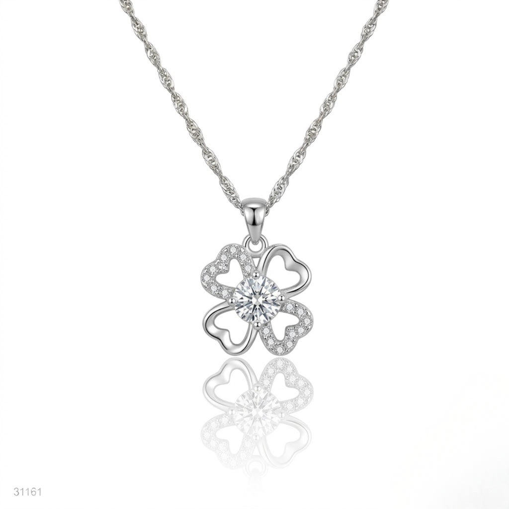 Silver Four-Leaf Clover Jewelry Set