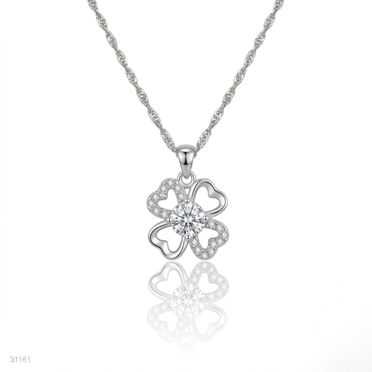 Silver Four-Leaf Clover Jewelry Set