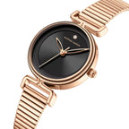 Hannah Martin 1561 Women’s Retro Fashion Watch – Simple European Style Light Luxury Round Quartz Wristwatch Rose Gold and Black