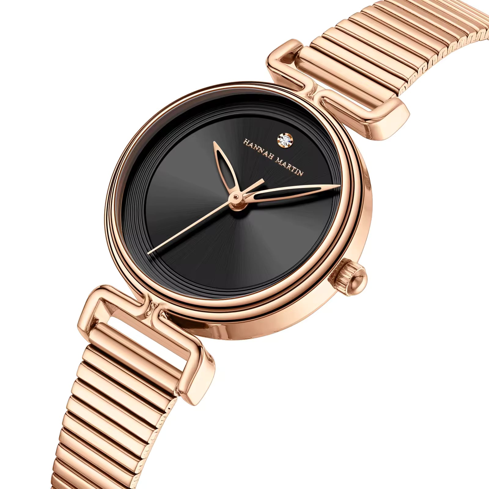 Hannah Martin 1561 Women’s Retro Fashion Watch – Simple European Style Light Luxury Round Quartz Wristwatch Rose Gold and Black
