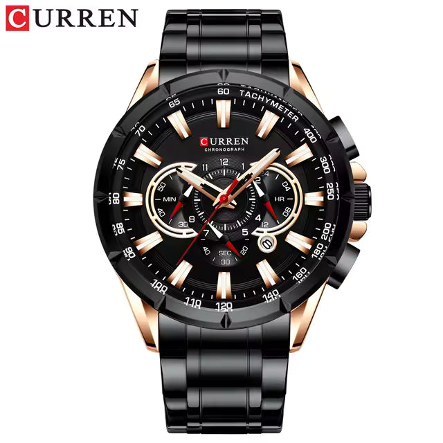 Curren 8363 Men's Watch Multifunctional Waterproof Chronograph Quartz  Black and Gold