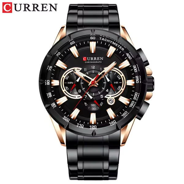 Curren 8363 Men's Watch Multifunctional Waterproof Chronograph Quartz  Black and Gold
