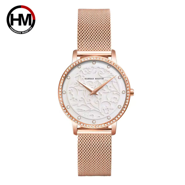 Hannah Martin 1073 New Women’s Fashion Watch – Ladies’ Quartz Wristwatch  Rose Gold and White