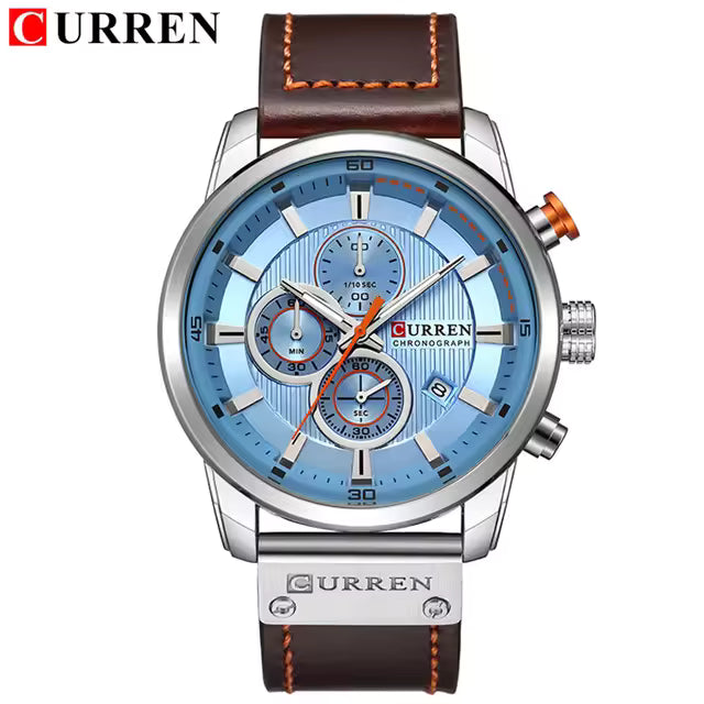 CURREN  8291 Watch for Men Japan Quartz Movement Leather Strap  Casual Sport Waterproof Blue