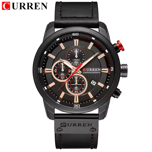CURREN  8291 Watch for Men Japan Quartz Movement Leather Strap  Casual Sport Waterproof Black