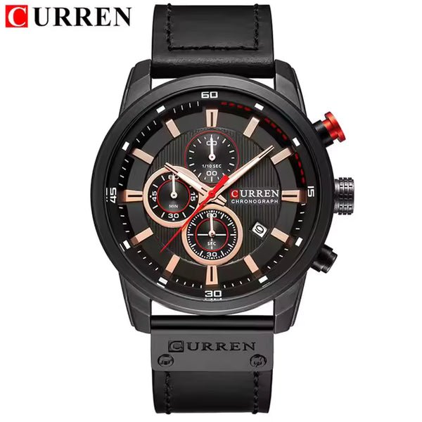 CURREN  8291 Watch for Men Japan Quartz Movement Leather Strap  Casual Sport Waterproof Black
