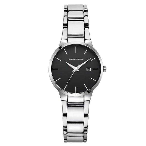 Hannah Martin 17591 Ladies Japan Quartz Watch – New Design Stainless Steel Wristwatch with Calendar & Waterproof Silver and Black