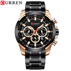 CURREN 8361 Men’s Luxury Chronograph Stainless Steel Waterproof Quartz Sports Watch with Date Black
