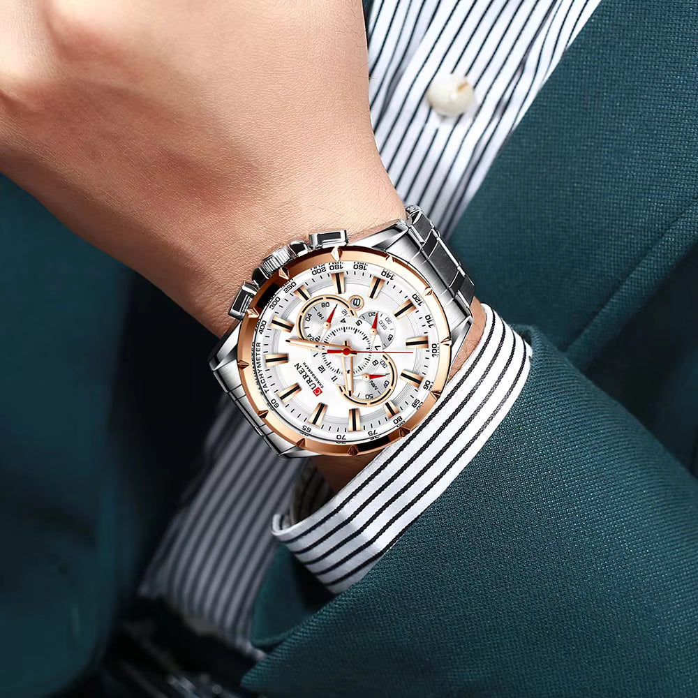Curren 8363 Men's Watch Multifunctional Waterproof Chronograph Quartz  Blue and Gold
