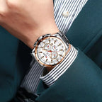 Curren 8363 Men's Watch Multifunctional Waterproof Chronograph Quartz  Blue and Gold