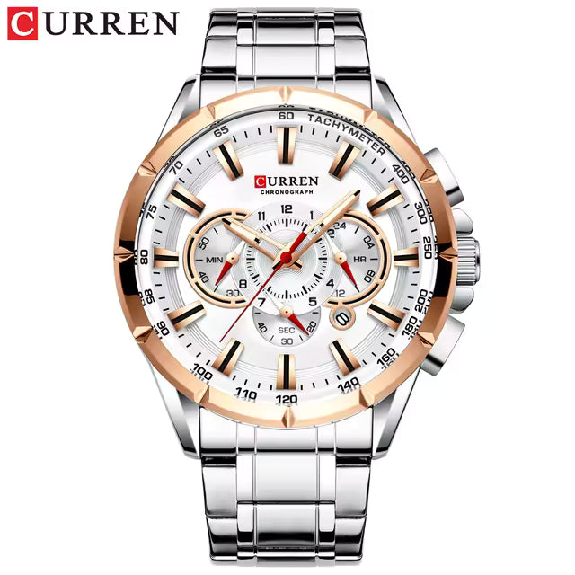 Curren 8363 Men's Watch Multifunctional Waterproof Chronograph Quartz  Blue and Gold
