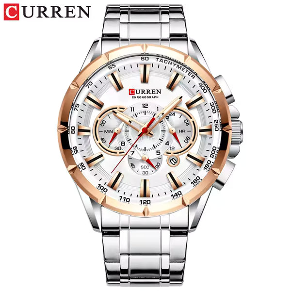 Curren 8363 Men's Watch Multifunctional Waterproof Chronograph Quartz  Blue and Gold
