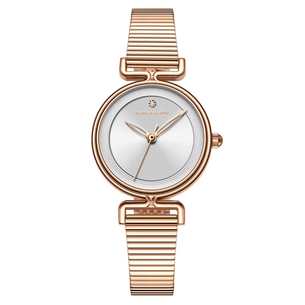 Hannah Martin 1561 Women’s Retro Fashion Watch – Simple European Style Light Luxury Round Quartz Wristwatch Rose Gold and White