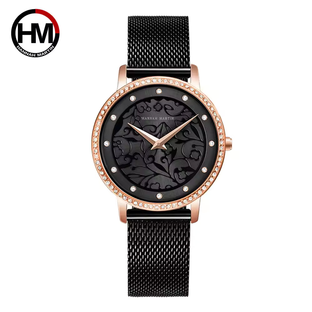 Hannah Martin 1073 New Women’s Fashion Watch – Ladies’ Quartz Wristwatch  Rose Gold and Black