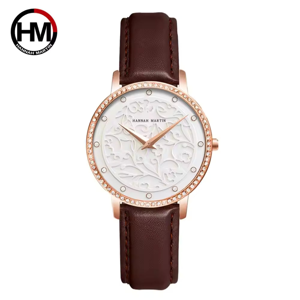 Hannah Martin 1073 New Women’s Fashion Watch – Ladies’ Quartz Wristwatch  Brown and White