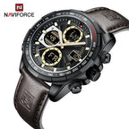 NAVIFORCE 9197 Men’s Dual-Display Watch – Luxury Analog-Digital Chronograph with Alarm & Waterproof Black and Brown