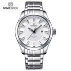 NAVIFORCE 8032 Men’s Stainless Steel Watch – Original Quartz Business Wristwatch - Silver and White