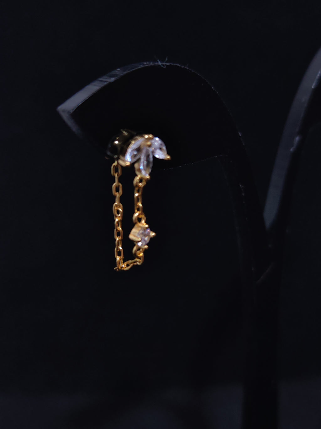 Elegant Silver Marquise Leaf Studs with Delicate Dangle Chain Accents