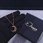 Rose Gold Lattice Crescent Necklace