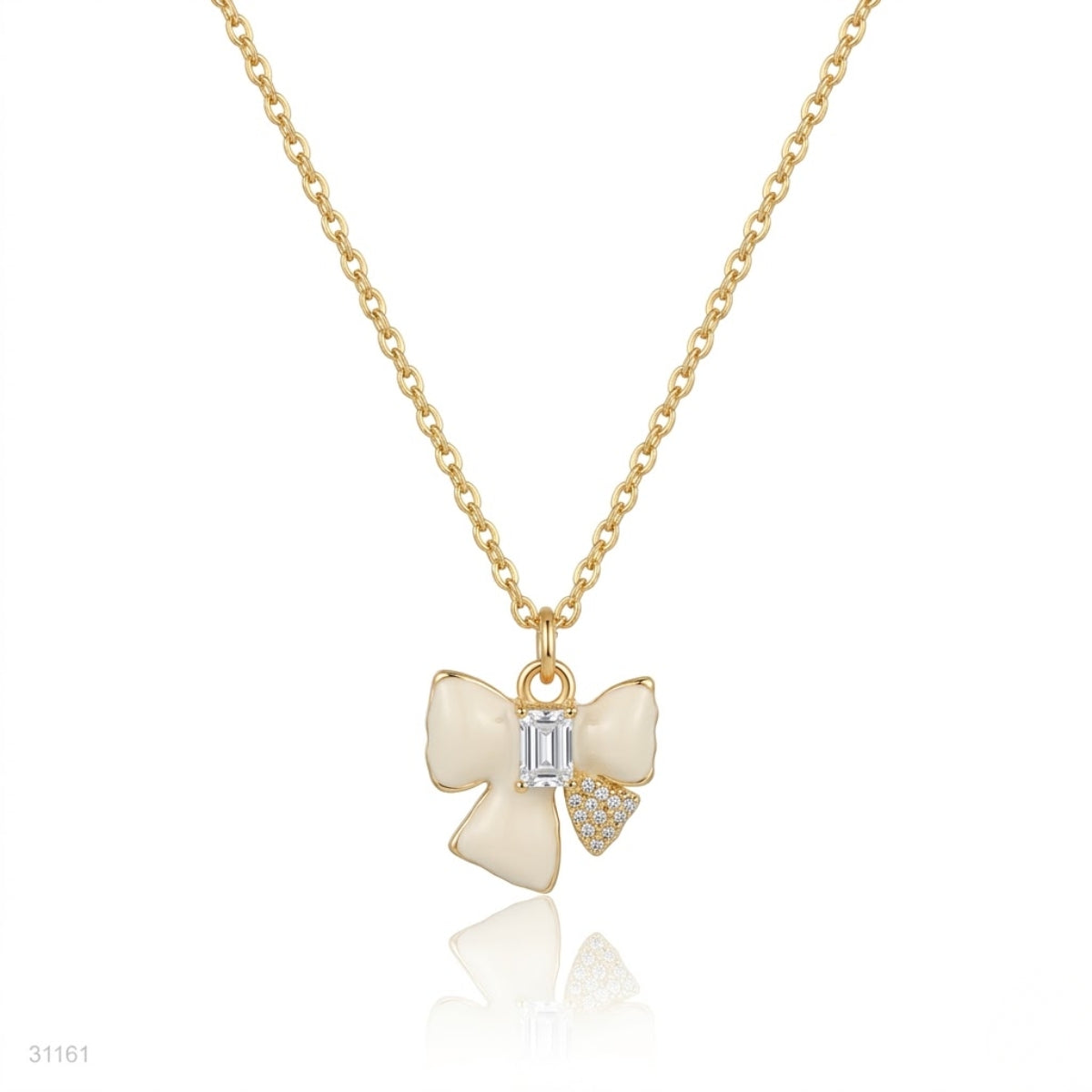 Ribbon Bow Necklace with Emerald