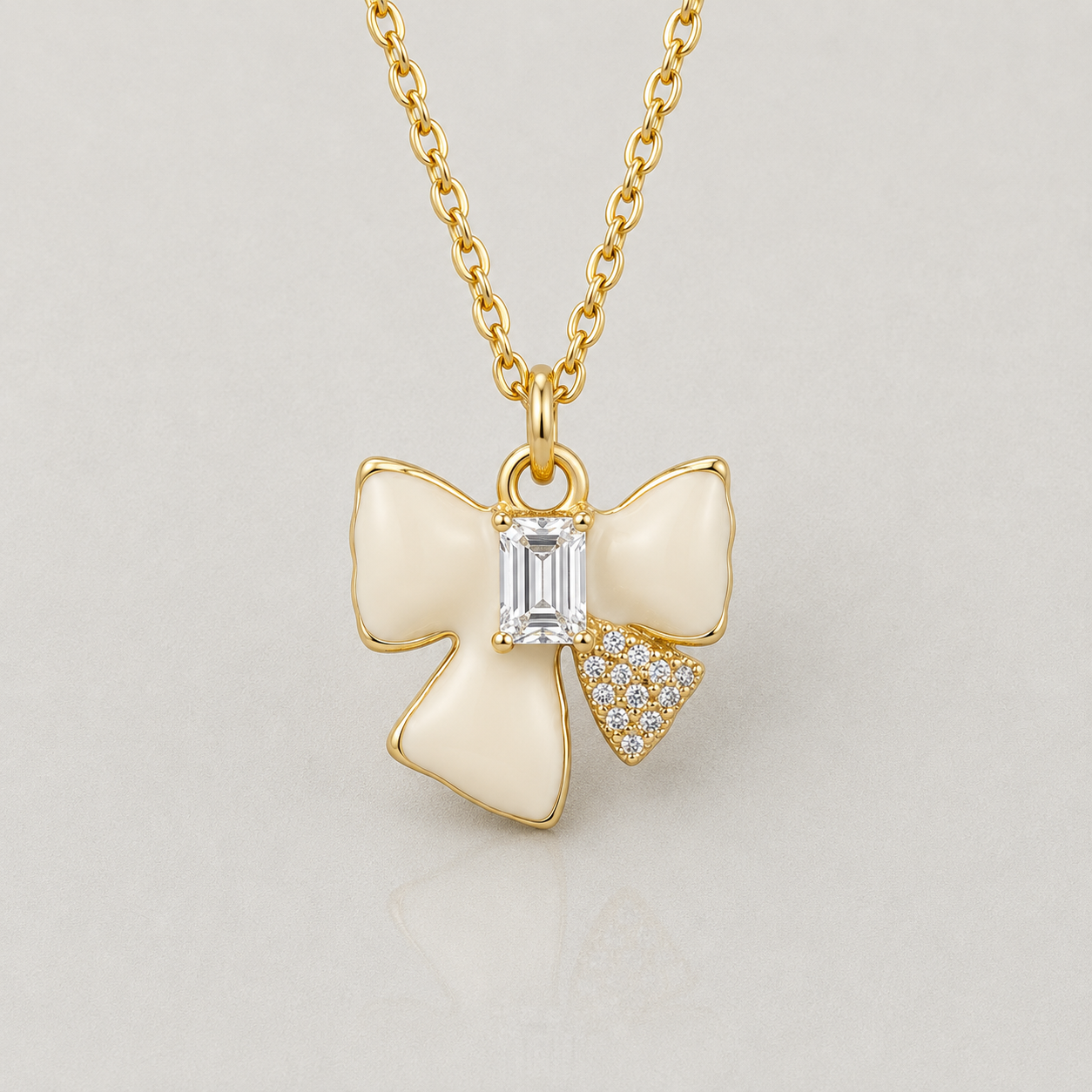Ribbon Bow Necklace with Emerald