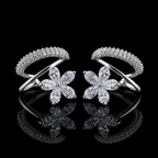 Silver Dual-Band Earrings with Floral Charm