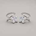 Silver Dual-Band Earrings with Floral Charm