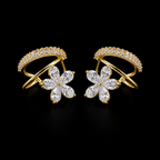 Dual-Band Earrings with Floral Charm