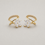 Dual-Band Earrings with Floral Charm