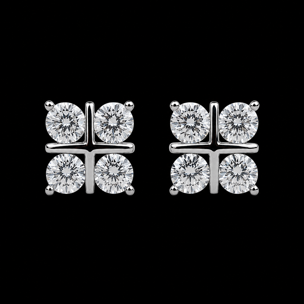 Square Quad-Cluster Stud Earrings