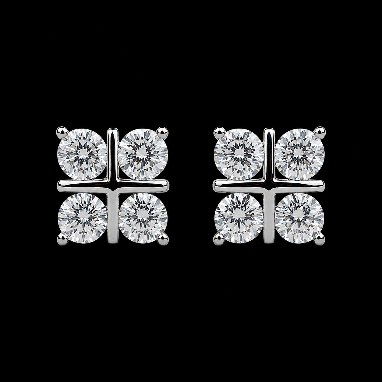 Square Quad-Cluster Stud Earrings