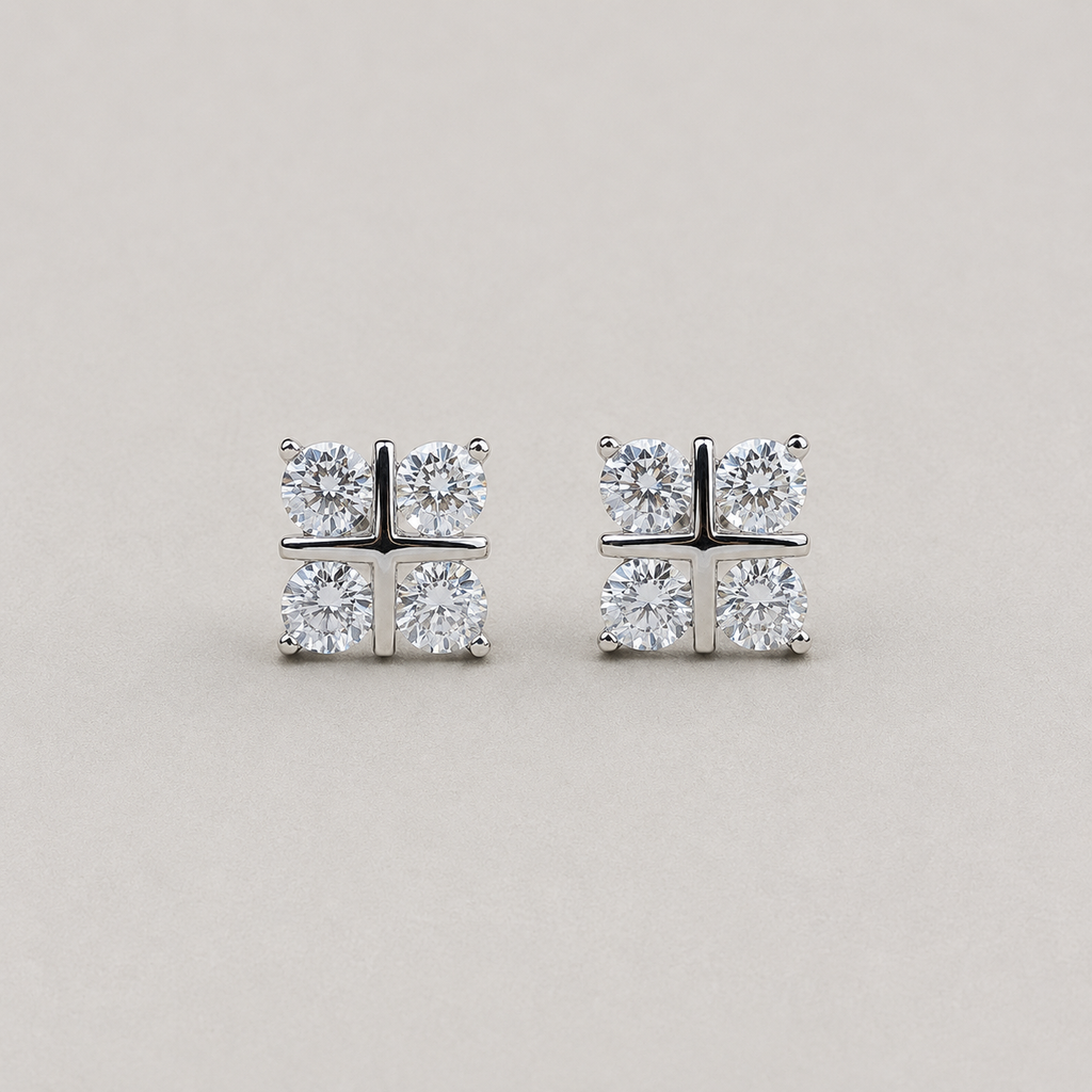 Square Quad-Cluster Stud Earrings