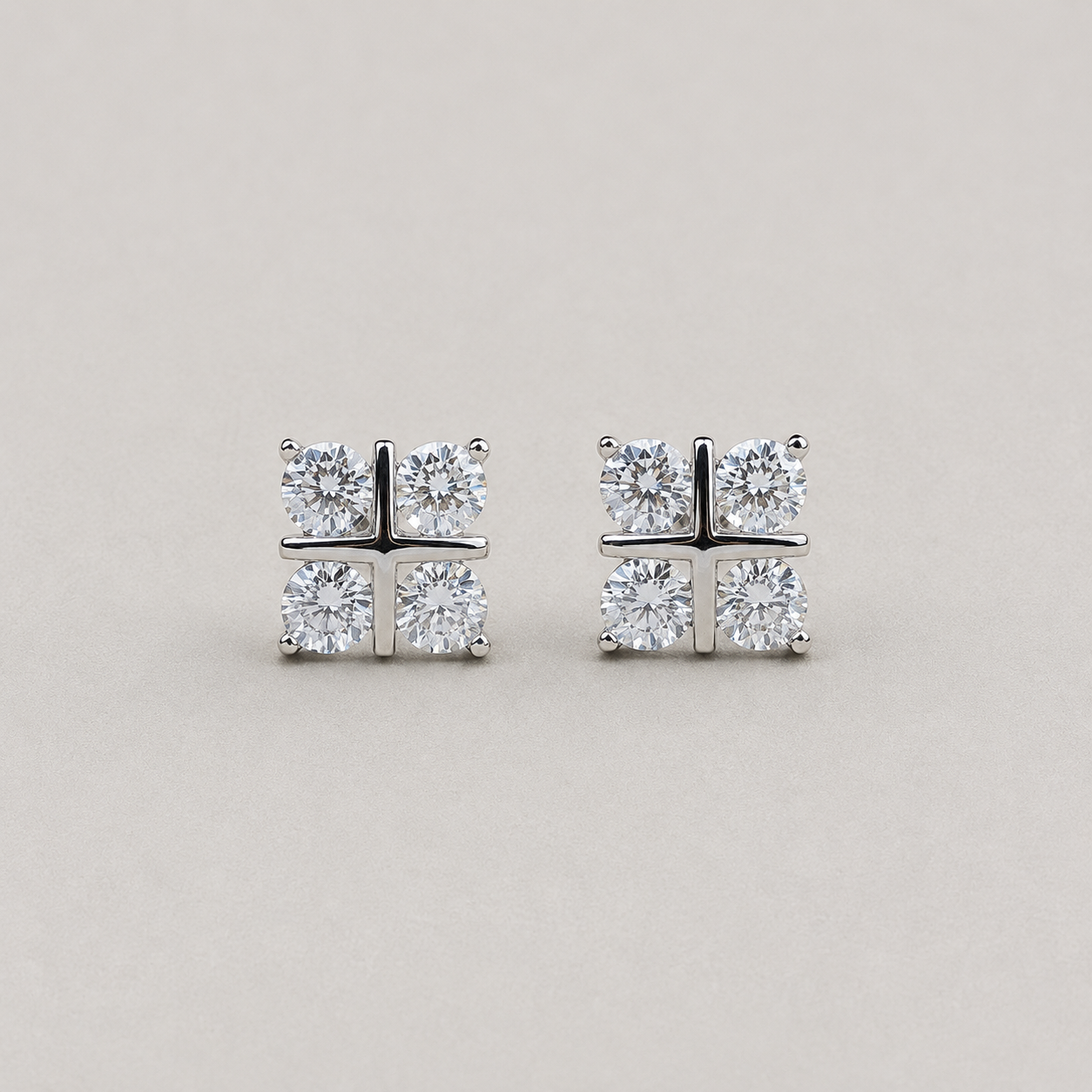 Square Quad-Cluster Stud Earrings