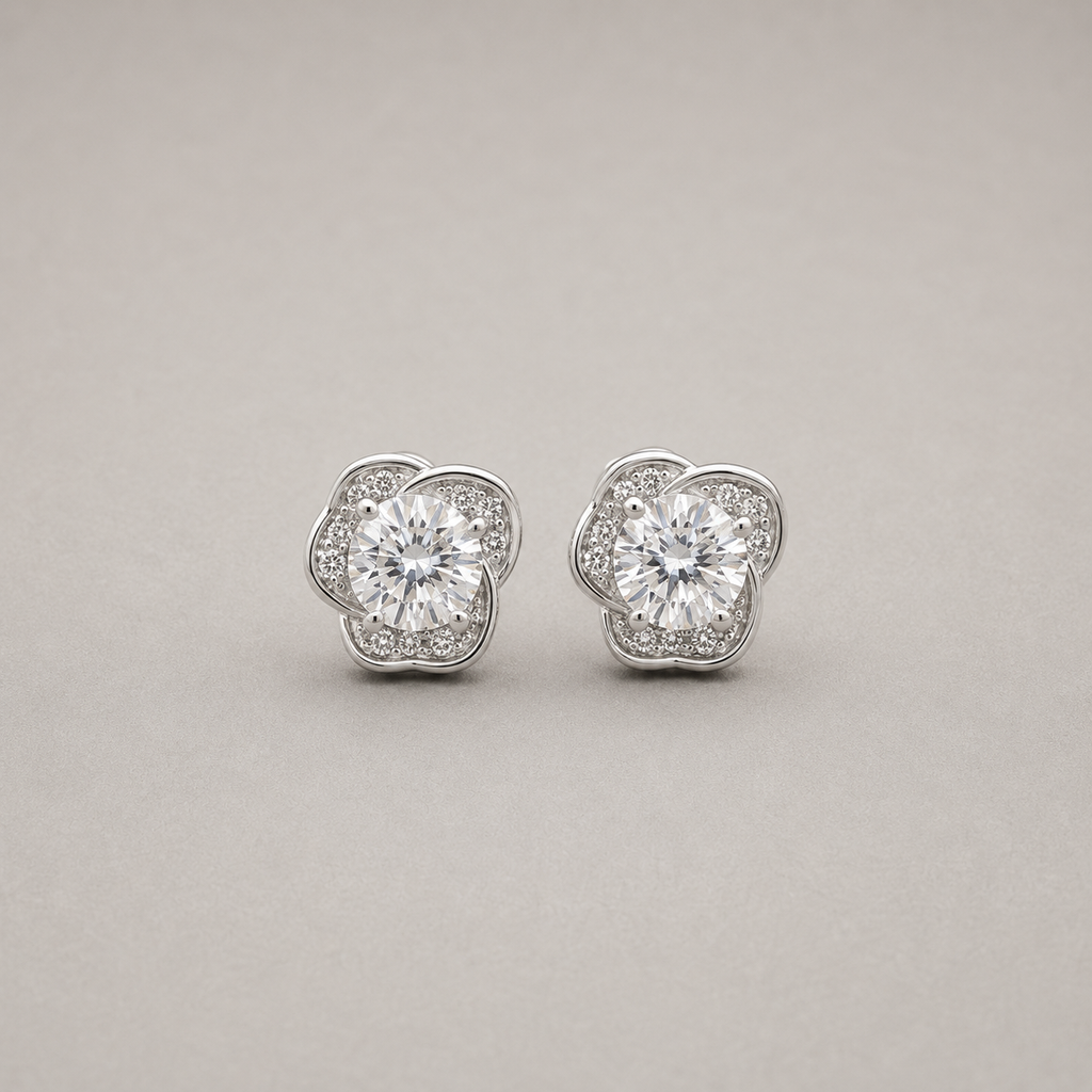 Elegant Triple-Petal Floral Stud Earrings