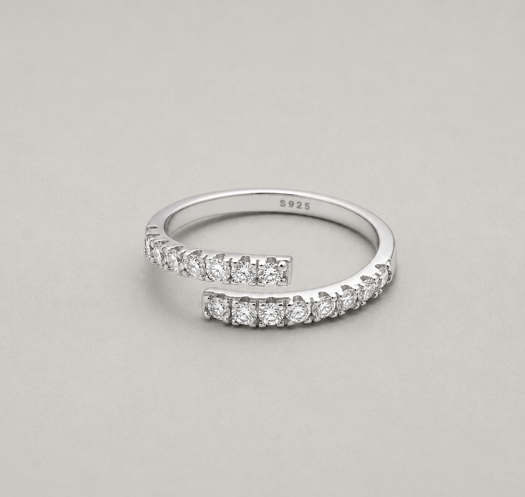 Modern Bypass Ring with Radiant Double-Row Pavé