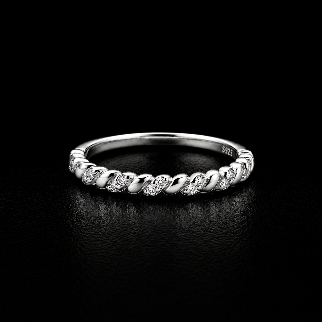 Elegant Twisted Rope Band with Shimmering Pavé