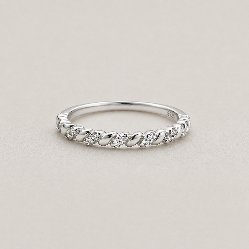Elegant Twisted Rope Band with Shimmering Pavé