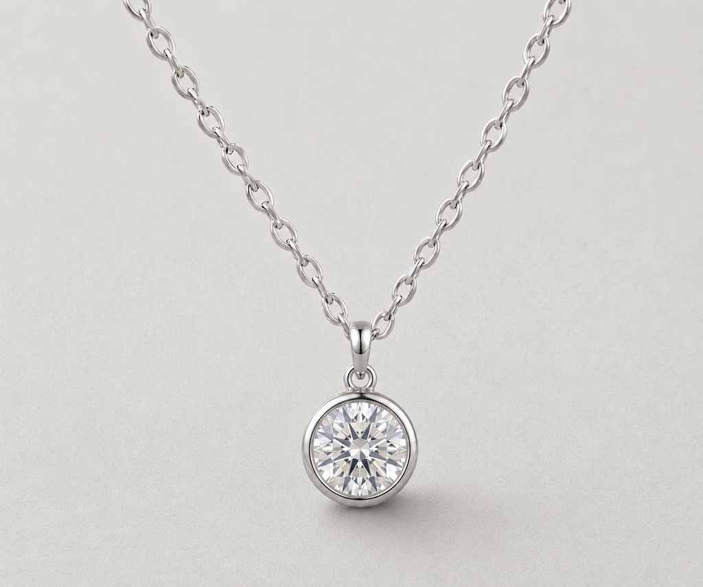 Classic Bezel-Set Brilliant Round Solitaire Necklace