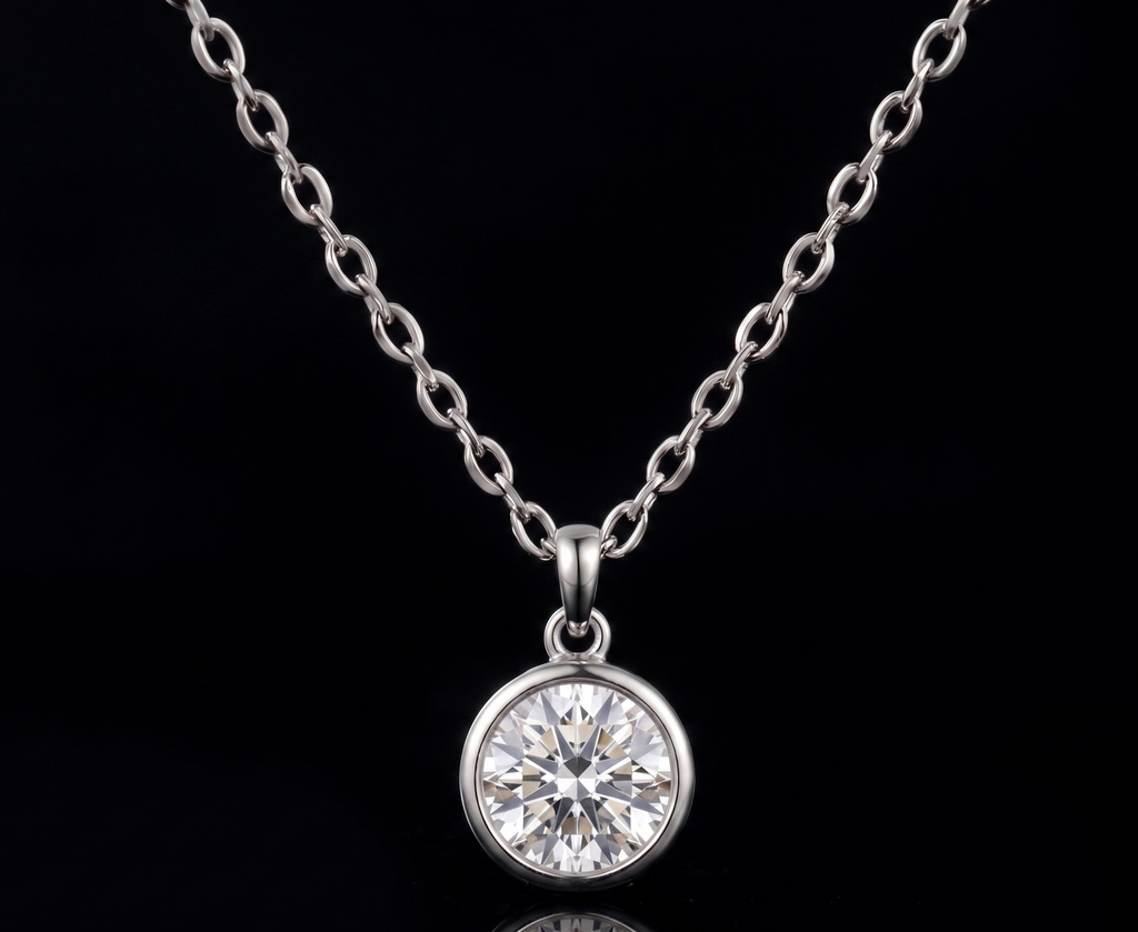 Classic Bezel-Set Brilliant Round Solitaire Necklace