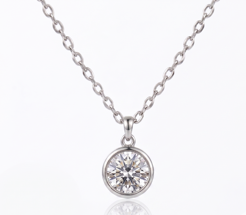 Classic Bezel-Set Brilliant Round Solitaire Necklace